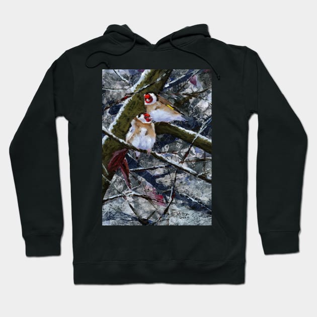 Goldfinches in winter Hoodie by thryngreen